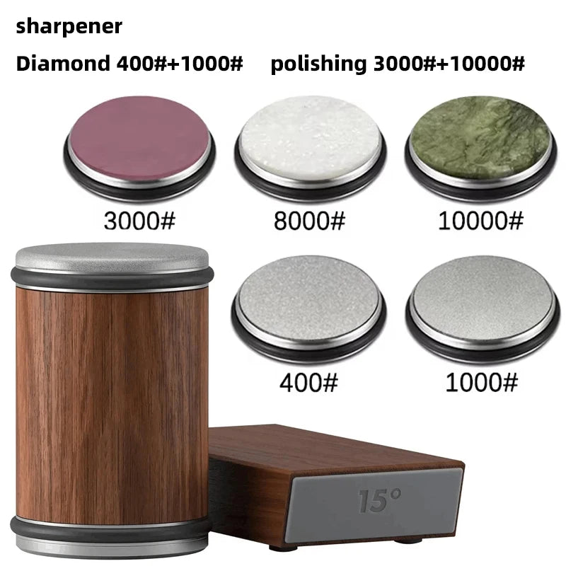 New Rolling Knife Sharpener Double Sided Diamond Sharpening Stone 15_20° Degree Magnetic Angle Roller Sharpening for Kitchen