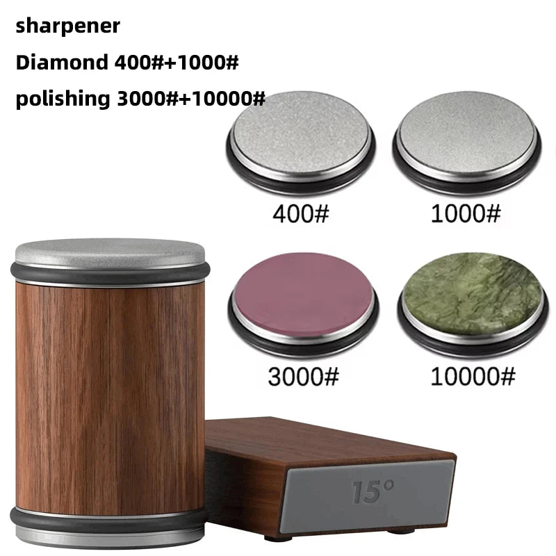 New Rolling Knife Sharpener Double Sided Diamond Sharpening Stone 15_20° Degree Magnetic Angle Roller Sharpening for Kitchen