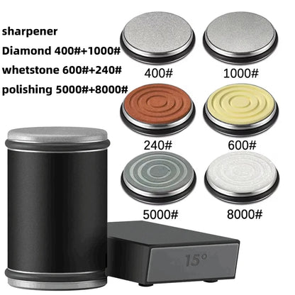 New Rolling Knife Sharpener Double Sided Diamond Sharpening Stone 15_20° Degree Magnetic Angle Roller Sharpening for Kitchen